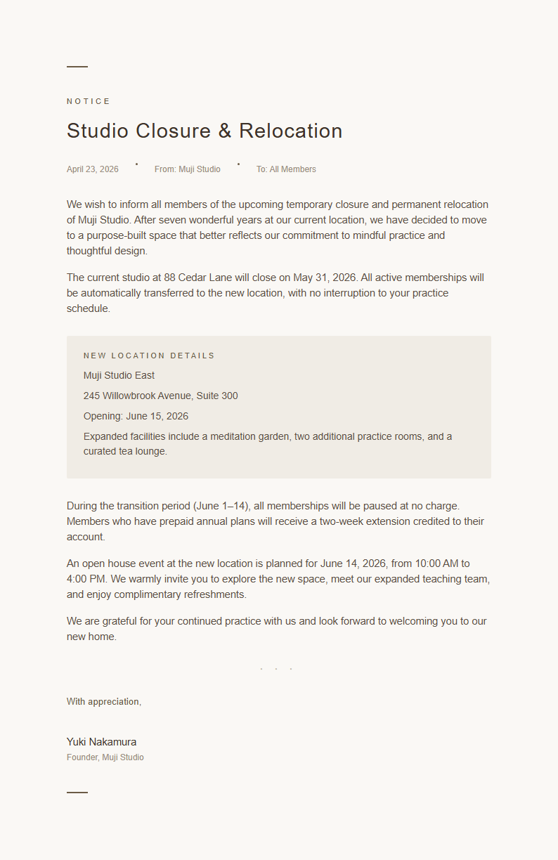 Japandi Minimalist Notice